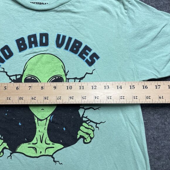 No Bad Vibes Alien T-shirt Youth Large (14-16) Green 100% Cotton Amsterdam - Picture 4 of 5